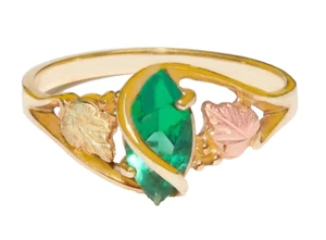 Black Hills Gold 10k Marquise Lab Created Emerald Leaves Ring Size 8 - Picture 1 of 8
