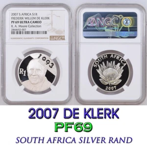 2007 SOUTH AFRICA SILVER PROOF PROTEA ngc PF69 DE KLERK 1 RAND 1993 NOBEL  -007 - Picture 1 of 3