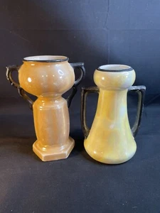 2 Vintage Czechoslovakian Luster ware Ceramic pottery vases Yellow & Orange - Picture 1 of 16