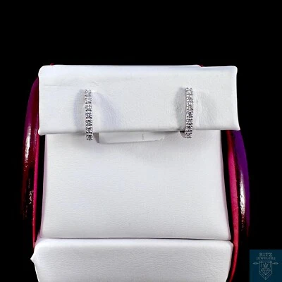 Diamond Huggie Earring Hoops (14k White Gold/Natural & Genuine Diamonds) - Image 1 of 4