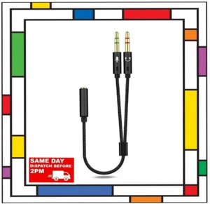 3.5mm Y Splitter 2 Jack Male to 1 Female Headphone Mic Audio Adapter Cable - Picture 1 of 3