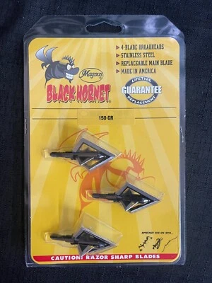 Magnus Broadheads Black Hornet 150 Grain 4 Blade 3 Pack BRAND NEW - Image 1 of 3
