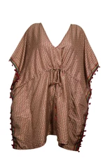 Boho Short Caftan Dress Kimono Brown Resort Wear Cover Up Tunic Kaftan S/M/L