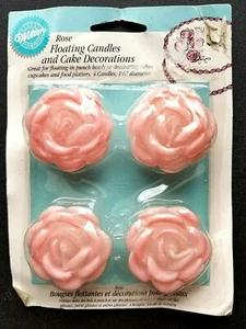 Vintage Wilton Rose Floating Candles and Cake Decorations 4 Candles 1.5" D 1997 - Picture 1 of 3