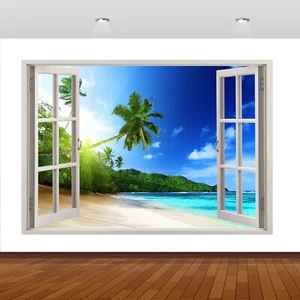 Tropical Beach Nature Mountains 3D Smashed Wall Sticker Poster Vinyl Mural S564 - Picture 1 of 1