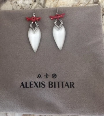 100%  Authentic Alexis Bittar Silver/white Lucite, Crystal & Enamel Earrings - Image 1 of 4