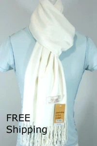 Pashmina Scarf Shawl Wrap.Silk.Cashmere Solid Off White*030 - Picture 1 of 2