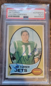 1970 TOPPS SIGNED CARD JIM TURNER NEW YORK JETS BRONCOS SUPER BOWL # 104 PSA DNA - Picture 1 of 1