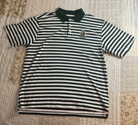 Marshall Thundering Herd Shirt Mens XL Green White Striped Polo Stretch Ashworth Cover