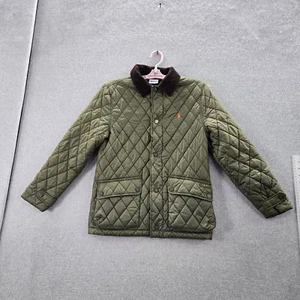 Polo Ralph Lauren Boy Jacket L (14-16) Green Quilted Barn Coat Corduroy Collar - Picture 1 of 10