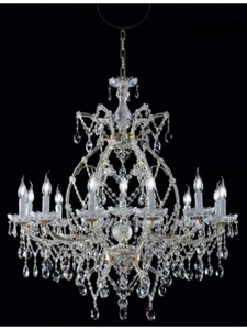 LAMPADARIO DESIGN IN CRISTALLO E FOGLIA ARGENTO 13 LUCI  - Foto 1 di 2