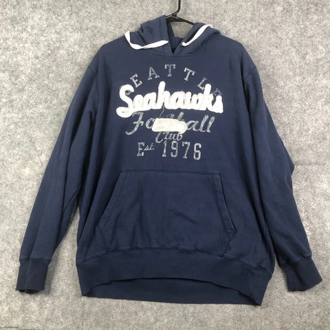 Seattle Seahawks Hoodie Men's Large Blue Pullover Embroidered Graphic Adult NFL Cover