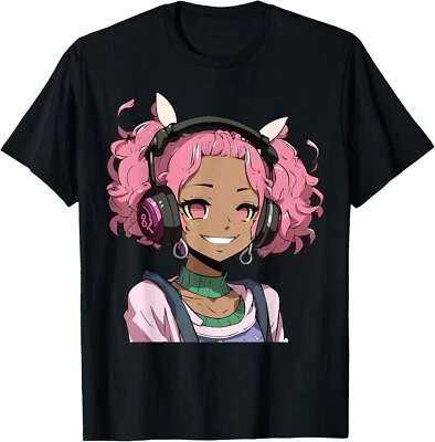 Anime and Music Black Girl Anime Merch Afro African American Gift Unisex T-Shirt - Image 1 of 4