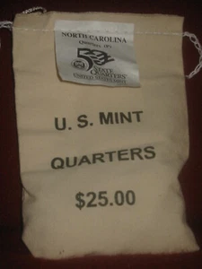 NORTH CAROLINA(NC-P) StateQuarters US Mint Sewn UnOpened $25 Bag QE1 [100 coins] - Picture 1 of 2