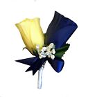 Boutonniere - Navy Blue Yellow Rose baby breath Artificial prom wedding dance