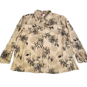 JM Collection Shirt Womens 20W Brown Tan Floral Top Long Sleeve Button Up Blouse - Picture 1 of 11