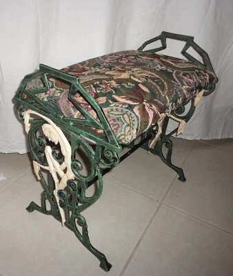 Ретро винтажный ар-деко чугунные стороны гобелен сиденье туалетный столик скамейка табурет - Изображение 1 из 4