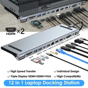 12in1 USB C docking station Dual monitor dock Triple display charging function - Zdjęcie 1 z 20