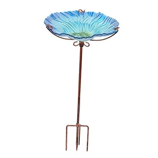 Mumtop 26 Inch Height Glass Birdbath Birdfeeder With Metal Stake Garden Outdoor