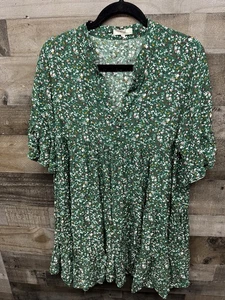 Abito babydoll a strati verde floreale cavalletto L floreale terroso indie a strati boho - Foto 1 di 6