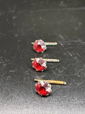 Lot 3 ANTIQUE Red GLASS Ball BUTTONS Claw & SPRING Backs Brass Faceted - Image 1 of 4