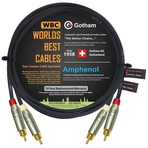 2 Foot RCA Cable Pair - Gotham GAC-4/1 (Black) Star-Quad Audio Interconnect... - Picture 1 of 9