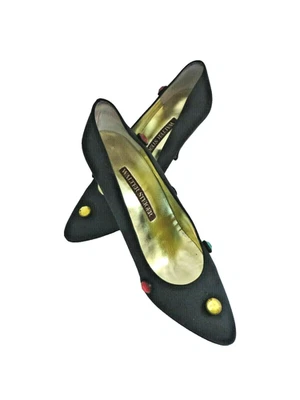 Zapatos de tacón Walter Steiger negros satinados vintage talla 8,5 B Foto 1 de 4