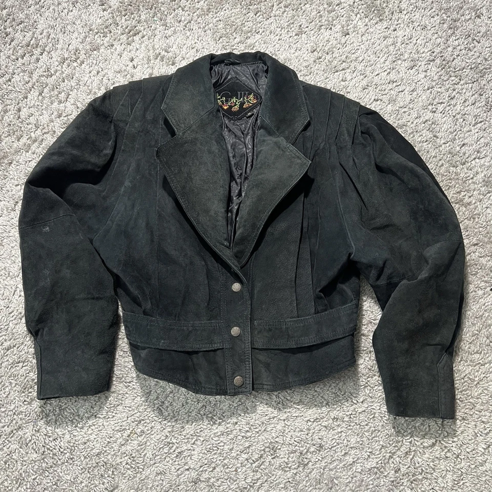 Chaqueta de Cuero G-III De Colección M Gamuza Recortada Moto Negra Para Mujer Snap Y2k Años 90 Foto 1 de 4