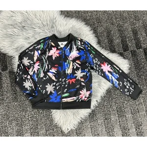Adidas Girls Floral Tricot Bomber Jacket TRACK Size L Large 14 Black Floral - Picture 1 of 3