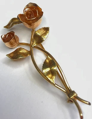 Broche prendedor rama rosa oro macizo 14 kt 2" WM - 7,63 gramos Foto 1 de 4