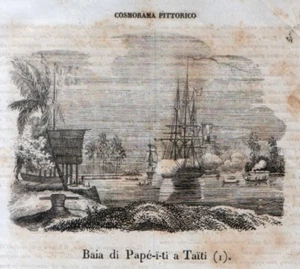 Stampa antica Baia di PAPEETE Tahiti POLINESIA 1843 Old Print - Imagen 1 de 1