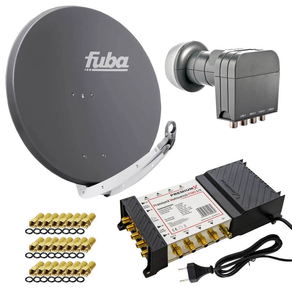 Fuba DAA 850 A Satelliten Anlage Antenne und Multischalter 5/8 / Quattro LNB - 85cm