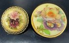 Set of 2 VINTAGE JEWELRY FLORAL CHINA BROOCH PIN/PENDANTS GOLD 