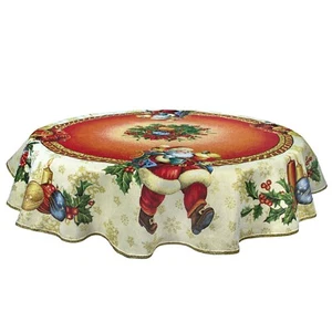Tablecloth Round Christmas Santa Table cloth Red Golden Table Cover Cloth - Picture 1 of 6