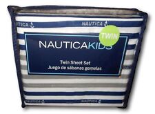 3 Pc Nautica Striped Anchors & All Over Logo Twin Sheet Set NWT FREE SHIPPING