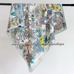 Sally 18 Momme Twill Silk Double Face Scarf Stole Flowers Print Square shawl 35" - Picture 1 of 11