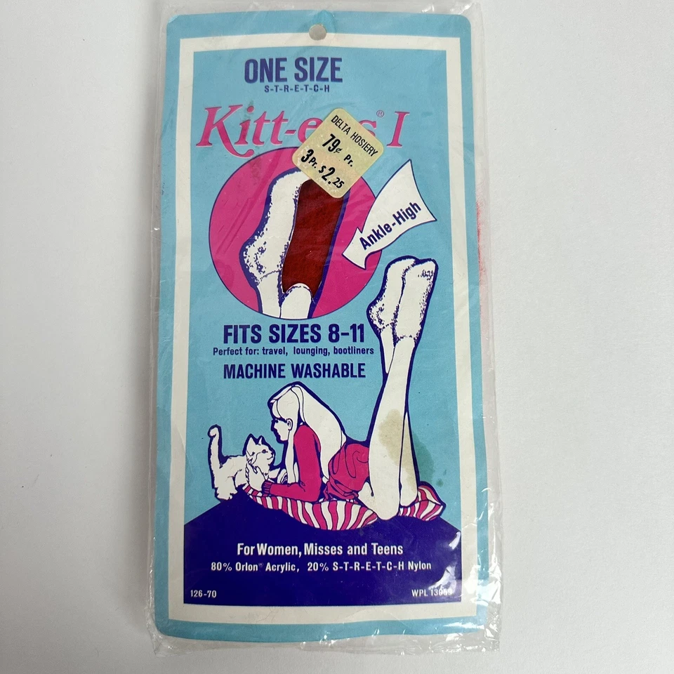Vintage 1960s Kitt-EES Red Fuzzy Ankle High Size 8-11 One Size Stretch - Image 1 of 2