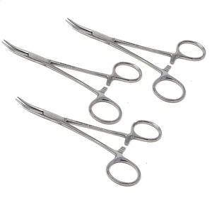 3 Full Serrated Locking Hemostat Forceps 5" Curved Jaws Pliers Stainless Steel - Picture 1 of 6