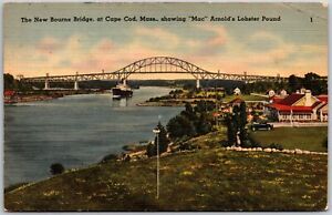 1941 Cape Cod MA-Massachusetts, New Bourne Bridge, Mac Arnold's Lobster Postcard