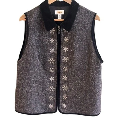 Chaleco Talbots Gris Negro Espiga Mezcla Lana Cuentas Copos de Nieve Vacaciones Talla XL Foto 1 de 4