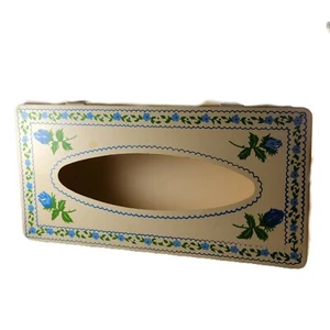 Vintage Taschentuchbox Halter Spender Mid Century Kunststoff mit blauen Rosen Box 6 - Bild 1 von 7