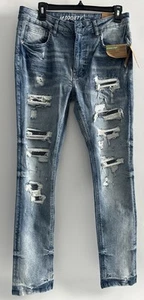 M Society Skinny Fit Distressed Jeans Pants - Ice Blue Jeans 32W x 30L - Picture 1 of 6