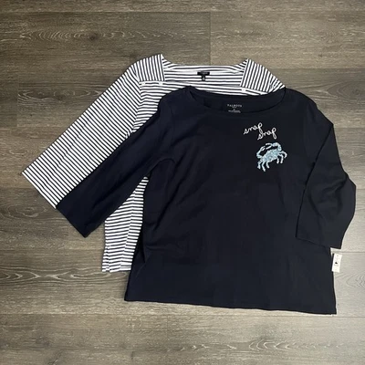 Blusa Talbots Mujer 2XL Top Manga 3/4 Paquete Náutico Azul Costero Nueva con Etiquetas Lentejuelas Foto 1 de 4