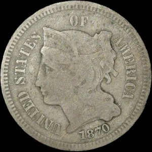 1870 3 Cent Nickel Scarce Better Date Raw - Picture 1 of 6