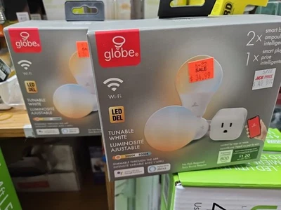 2 Boxes Globe Wi-Fi Smart 60w Bulbs & Plugs Tunable Dimmable A19 E26 Base - New - Image 1 of 4