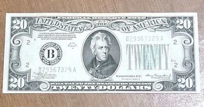 1934-A **MULE NOTE** $20 Federal Reserve Note New York, XF+ - Image 1 of 4