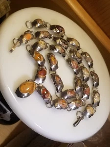 68g Boulder Opal Gem Chain Necklace Silver 925 Australian Jewelry Vintage 24"  - Bild 1 von 20