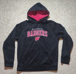 Colosseum Wisconsin Badgers Hoodie Mens L Black Sweatshirt Embroidered UW NCAA - Picture 1 of 7