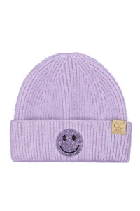 C.C Exclusive Girls Boys Kids Soft Knit Solid Color Smile Face Rhinestone Beanie - Picture 1 of 7