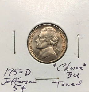 1950 D Jefferson Nickel ~ *Auswahl Stempelglanz* ~ fett *getönt* Original Details  - Bild 1 von 2